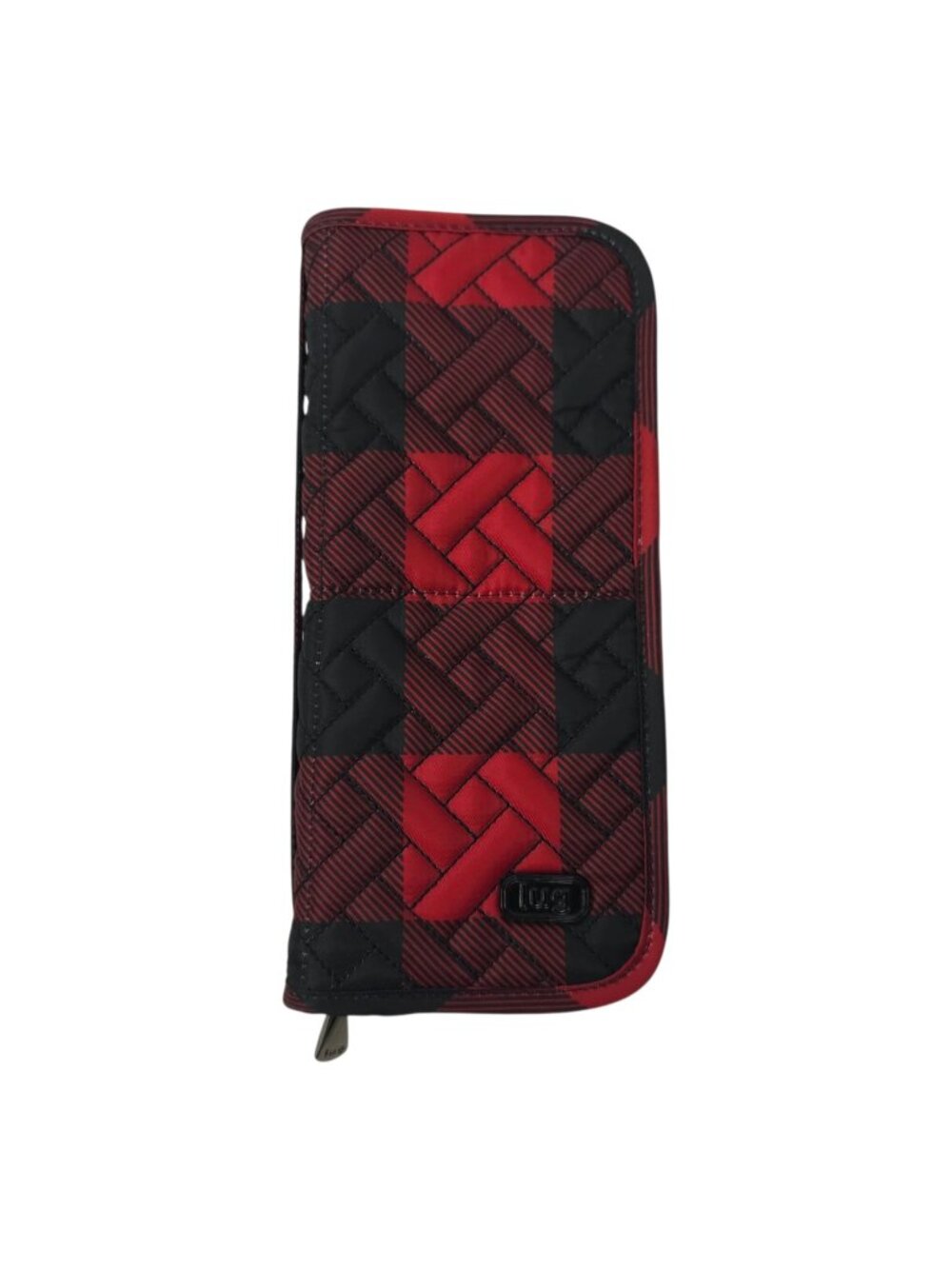 Lug Buffalo Check Red Black Plaid Quilted Compact Cosmetic Brush Organizer